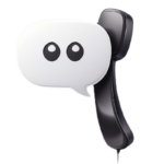 Greenland Market A black telephone handset is attached to a white speech bubble with two black oval shapes, resembling eyes, inside the bubble. SQUARE 4 MEDIA